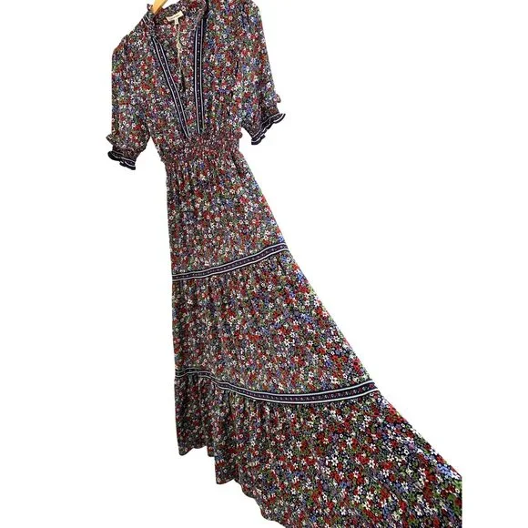 Max Studio Womens Floral Smock Granny Maxi Dress Size M Ditsy 8048 NWT Tiered - Picture 4 of 13